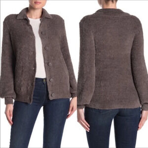 Susina Teddy Fleece Knit Cardigan Sweater Grey NWT